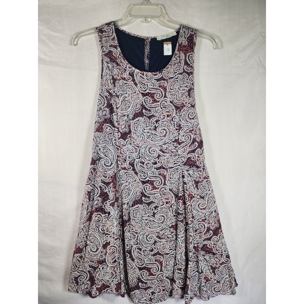 Rokoko Women L Red Paisley Dress Boho Sleeveless Side Tie Coastal Cottagecore